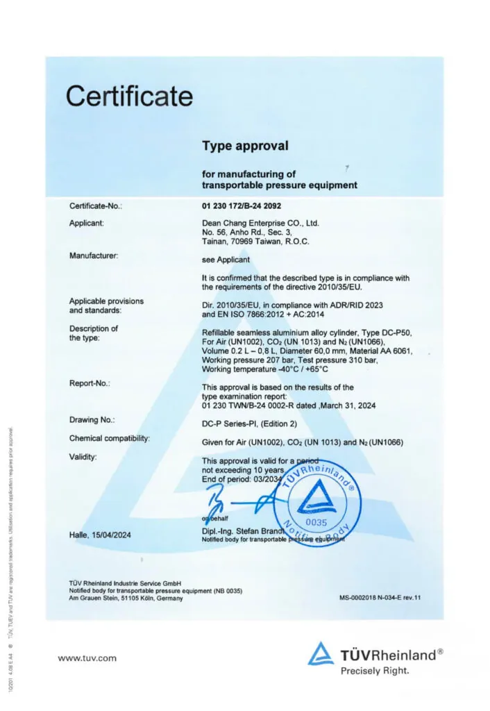 Product Type Certification-TUV-B24 2092